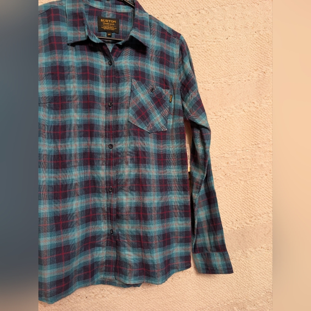Burton Women's WB Grace Woven Jaded Haze Plaid 100% Cotton Size M BNWT - Picture 3 of 11